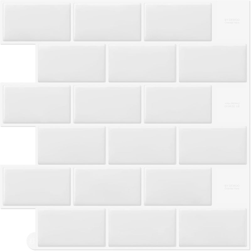 DEWOO 20-Sheet White Peel and Stick Subway Tile Backsplash Self Adhesive Brick Stickers for Kitchen Bathroom Wall (12"×12") - Image 1